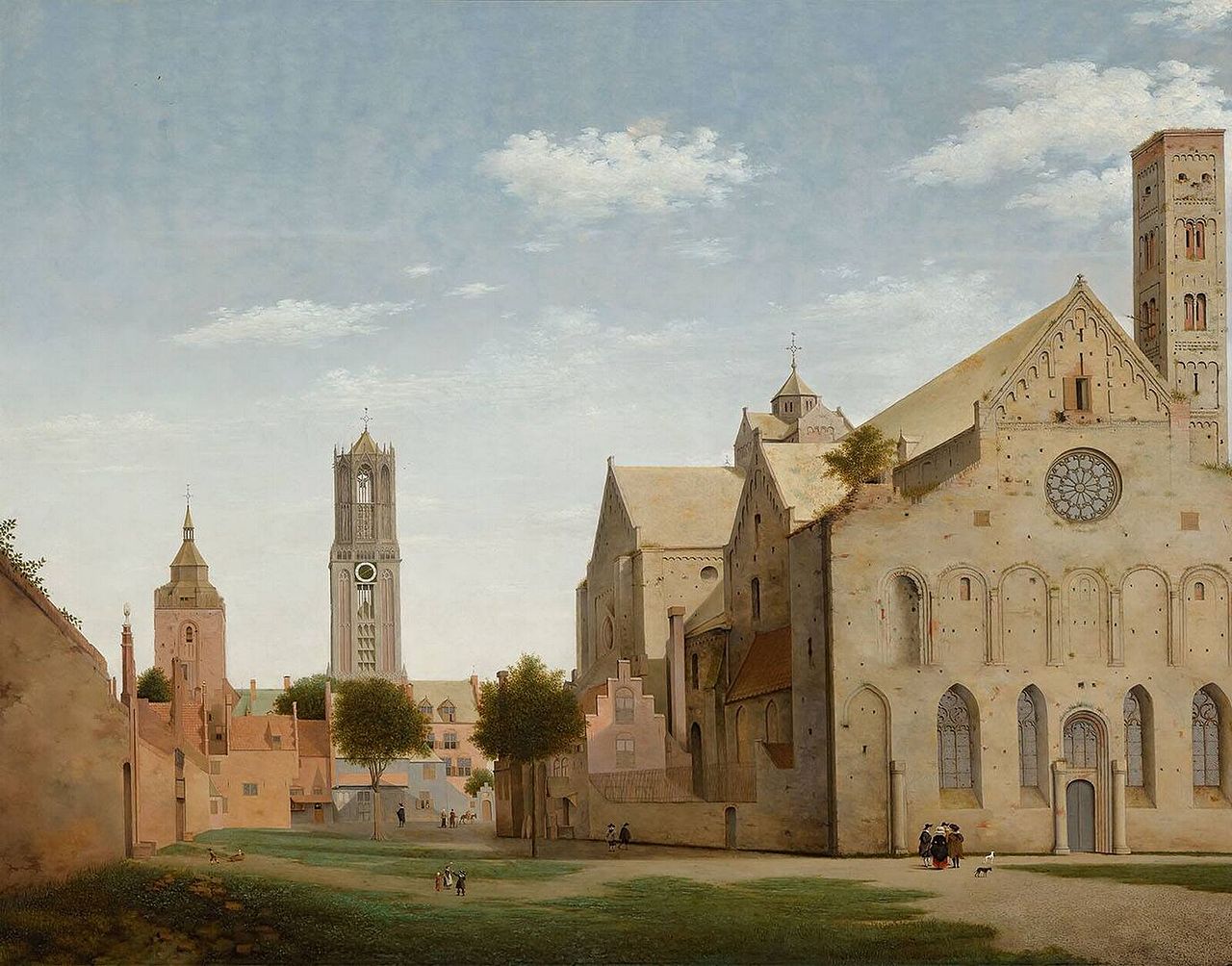 The Mariaplaats with the Mariakerk in Utrecht, vintage artwork by Pieter Saenredam, 12x8" (A4) Poster