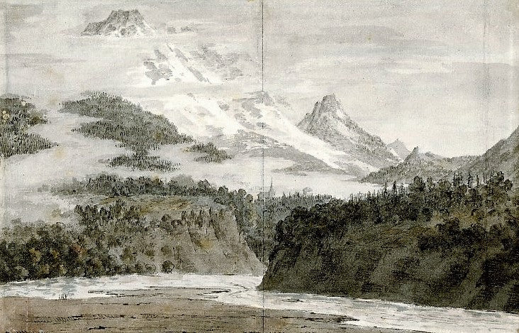 Between Sallanches and Servoz, Mont Blanc in the distance, vintage artwork by John Robert Cozens, 12x8" (A4) Poster