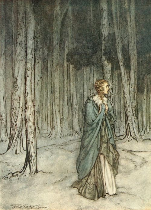 The Lady Enters the Forest (illustartion for Milton's Comus), vintage artwork by Arthur Rackham, 12x8" (A4) Poster