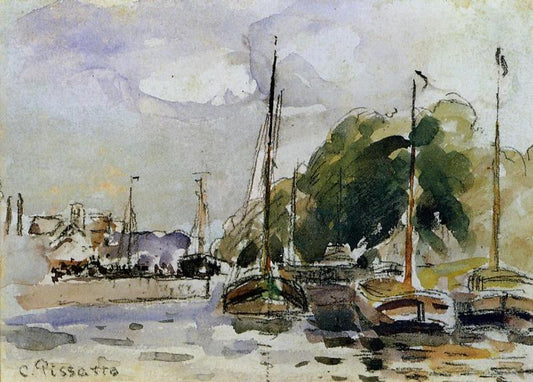 Boats at Dock, vintage artwork by Camille Pissarro, 12x8" (A4) Poster