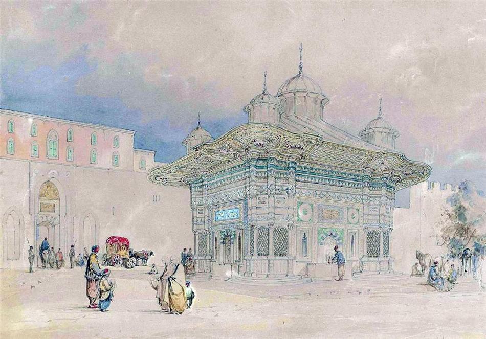 The Fountain of Sultan Ahmed III, Istanbul, vintage artwork by Count Amadeo Preziosi, A3 (16x12") Poster Print