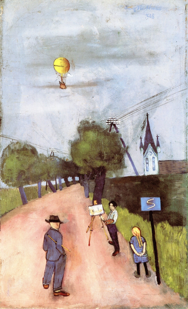 Country Road with Felix Nussbaum Painting, vintage artwork by Felix Nussbaum, 12x8" (A4) Poster