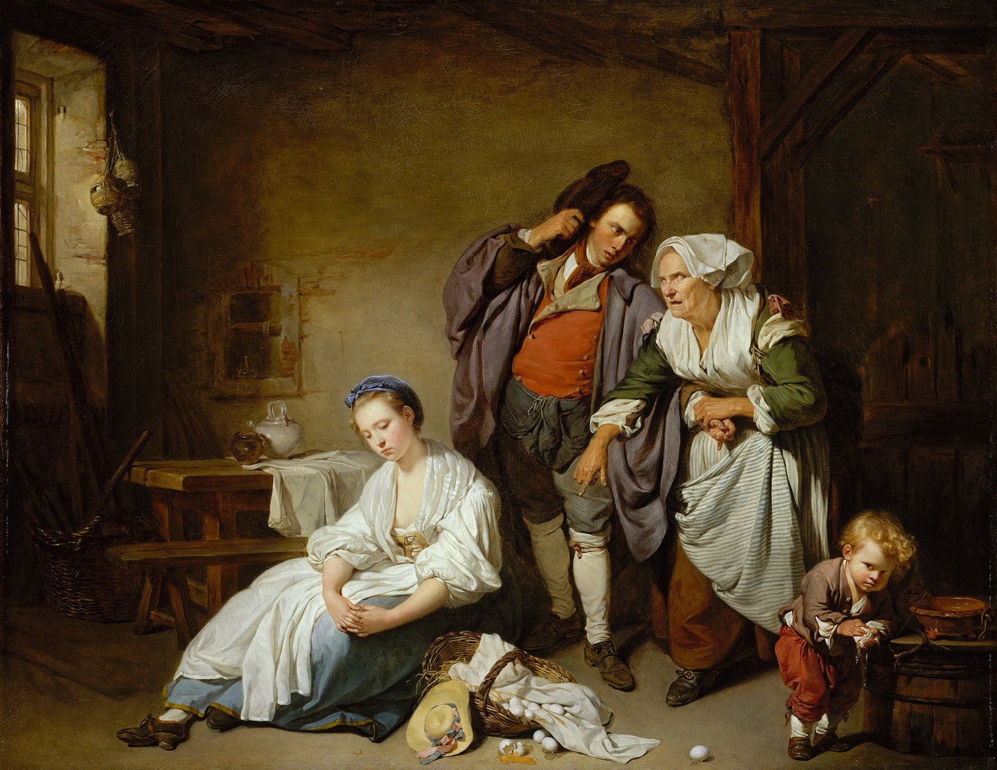 Broken Eggs, vintage artwork by Jean-Baptiste Greuze, 12x8" (A4) Poster
