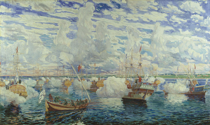 The Flotilla of Peter I, vintage artwork by Dmitry Kardovsky, 12x8