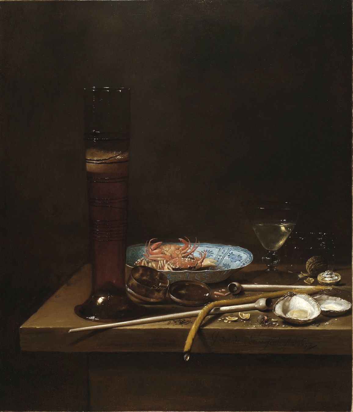 Still Life with Pass Glass and Pipes, vintage artwork by Jan van de Velde III, 12x8" (A4) Poster