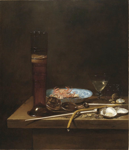 Still Life with Pass Glass and Pipes, vintage artwork by Jan van de Velde III, 12x8" (A4) Poster