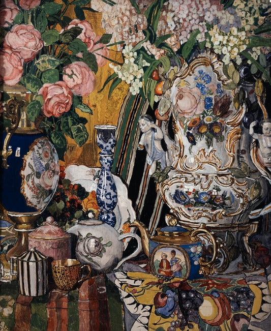 Flowers and Porcelain, vintage artwork by Alexander Golovin, 12x8" (A4) Poster