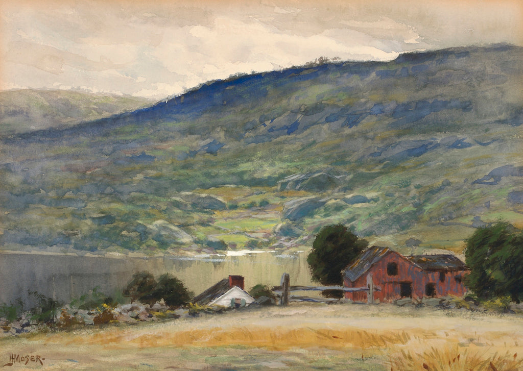 Hill and Lake, vintage artwork by James Henry Moser, 12x8" (A4) Poster