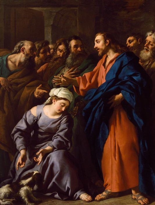 Christ and the Canaanite Woman, vintage artwork by Jean-François de Troy, 12x8" (A4) Poster