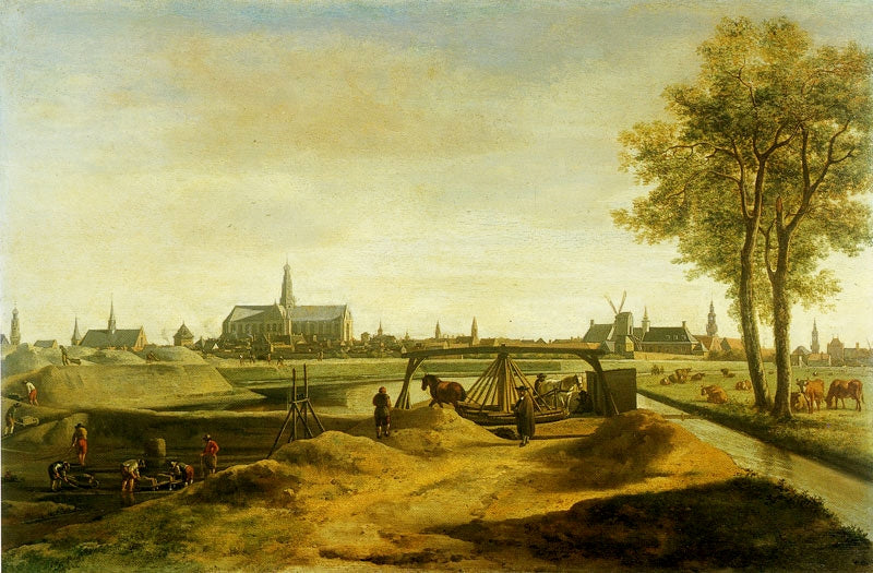 The Construction of the New Ramparts at Haarlem in 1671, vintage artwork by Gerrit Adriaensz.Berckheyde, 12x8" (A4) Poster