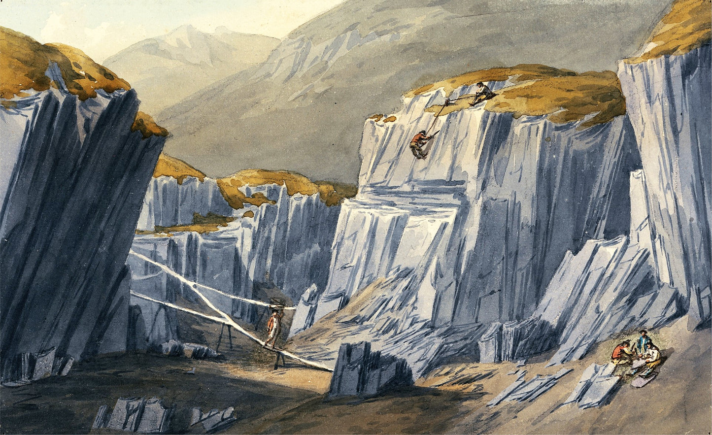 The Slate Quarries at Bron Llwyd, vintage artwork by John Warwick Smith, 12x8" (A4) Poster