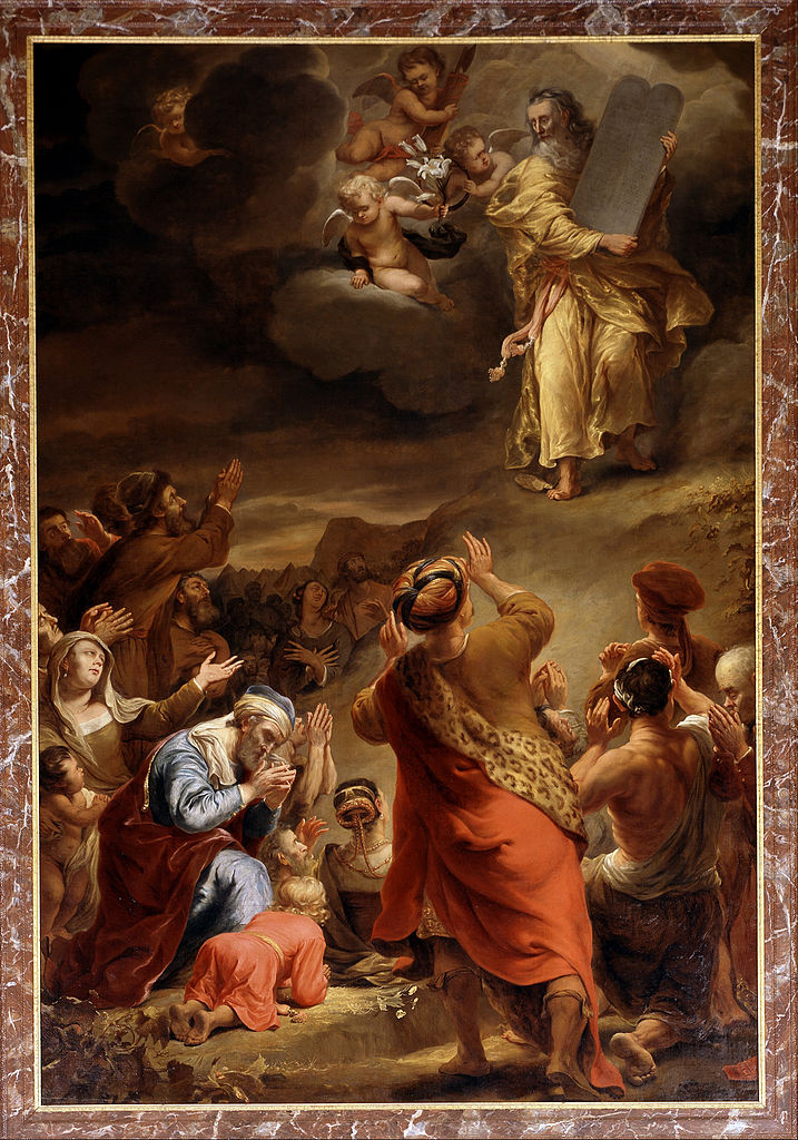 Moses descends from Mount Siniai with the Ten Commandments, vintage artwork by Ferdinand Bol, 12x8" (A4) Poster
