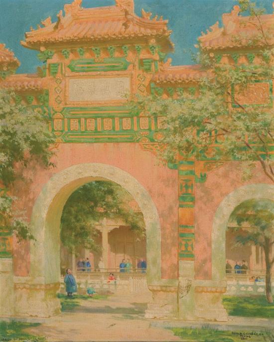The Green and Gold Pailou, vintage artwork by Charles Courtney Curran, 12x8" (A4) Poster