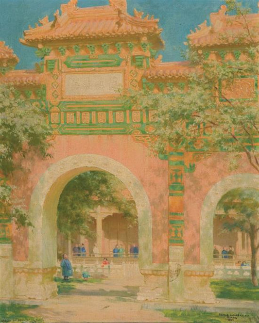 The Green and Gold Pailou, vintage artwork by Charles Courtney Curran, 12x8" (A4) Poster