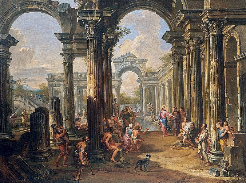 La piscina probàtica, vintage artwork by Giovanni Paolo Panini, 12x8" (A4) Poster