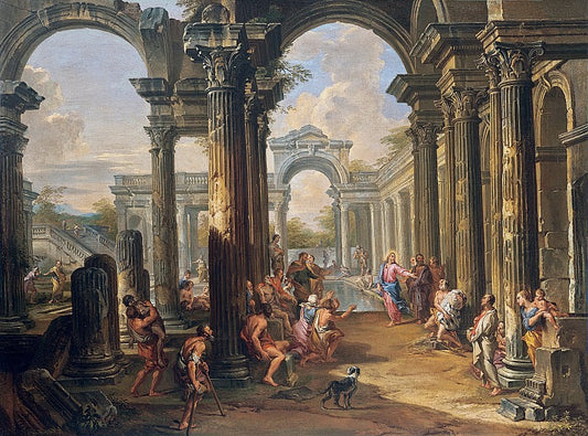 La piscina probàtica, vintage artwork by Giovanni Paolo Panini, 12x8" (A4) Poster