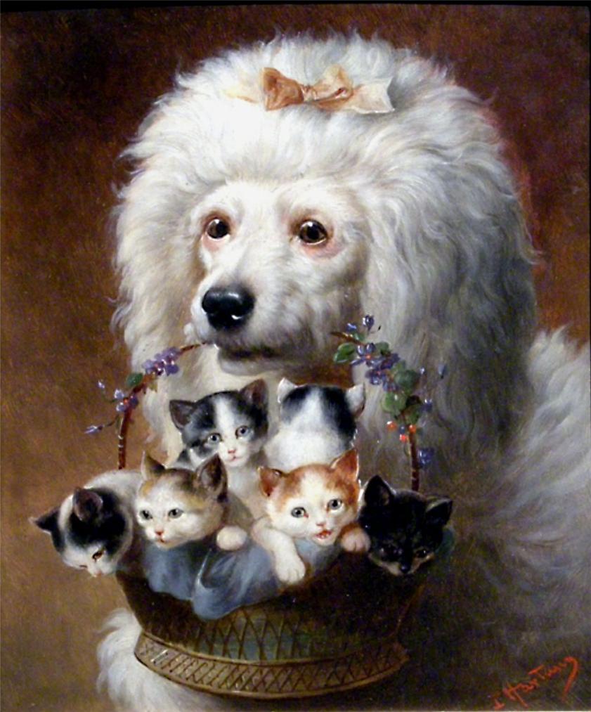 The Poodle's Friends, vintage artwork by Carl Reichert, 12x8" (A4) Poster