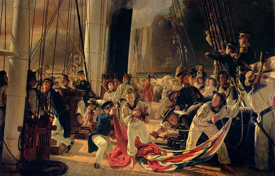On the Deck during a Sea Battle, vintage artwork by Francois-Auguste Biard, A3 (16x12") Poster Print