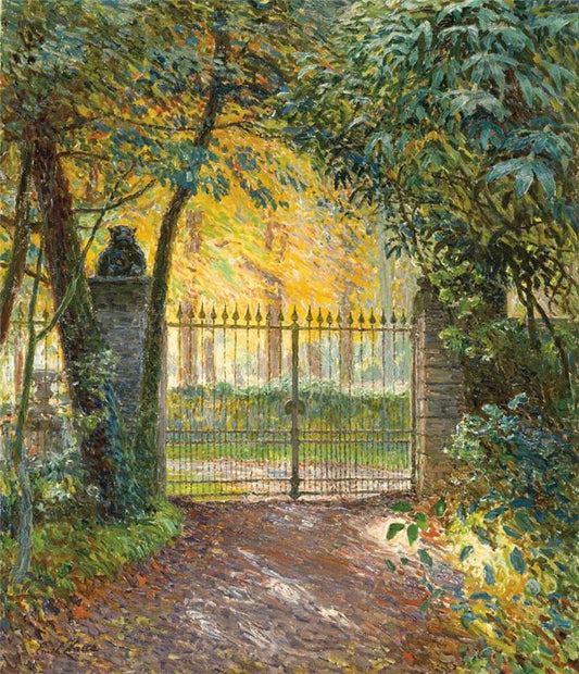 The gate of villa. Sunshine, vintage artwork by Emile Claus, 12x8" (A4) Poster