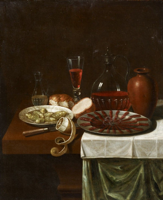 Breakfast Still-life with Anchovies Plate, vintage artwork by Sebastien Stoskopff, 12x8" (A4) Poster