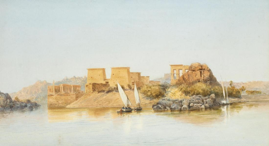 The Island of Philae, Egypt, vintage artwork by John Varley the Younger, 12x8" (A4) Poster