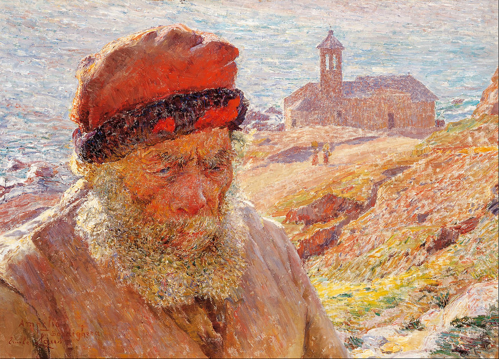 Ampelio, Old Fisherman of Bordighera, vintage artwork by Emile Claus, 12x8" (A4) Poster