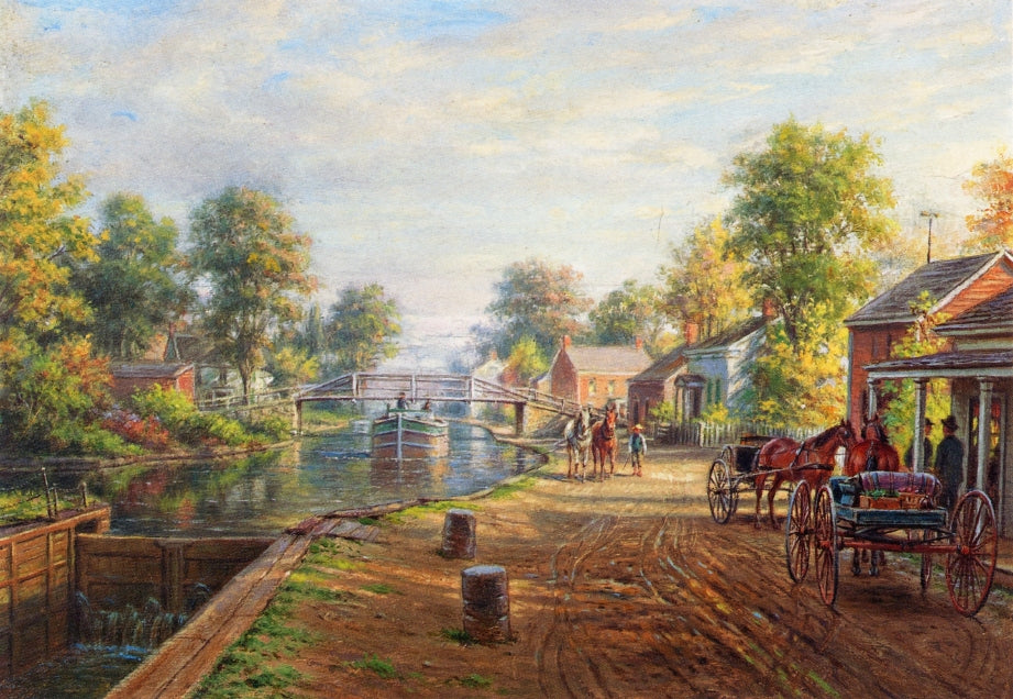 Scene along Delaware and Hudson Canal, vintage artwork by Edward Lamson Henry, 12x8" (A4) Poster
