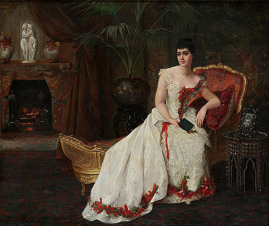 Reverie by  the fireplace, vintage artwork by Gustave-Leonard de Jonghe, 12x8" (A4) Poster