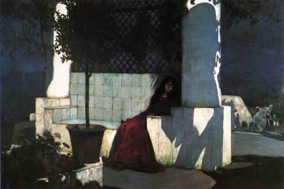 Woman Sitting in the Moonlight, vintage artwork by Charles Caryl Coleman, 12x8" (A4) Poster