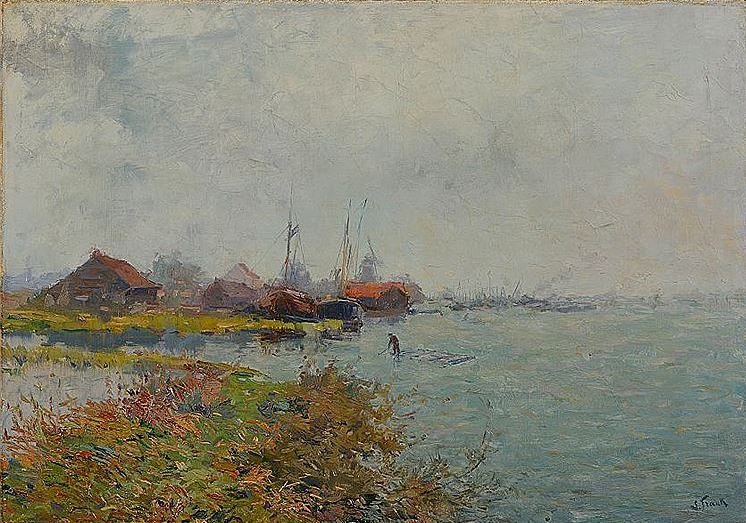 Fishing Port in Holland, vintage artwork by Lucien Frank, 12x8" (A4) Poster