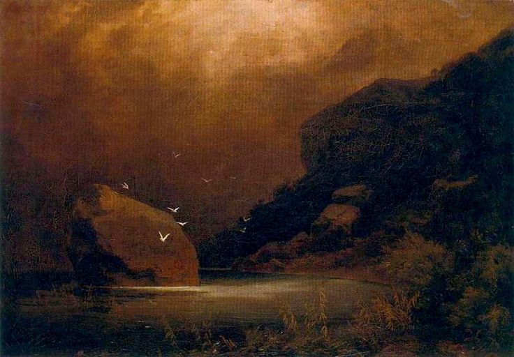 Mountain lake with seagulls, vintage artwork by Arnold Böcklin, 12x8" (A4) Poster