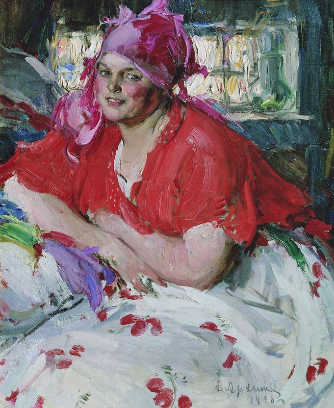 Young Peasant Woman in Red by Abram Efimovich Arkhipov,A3(16x12")Poster