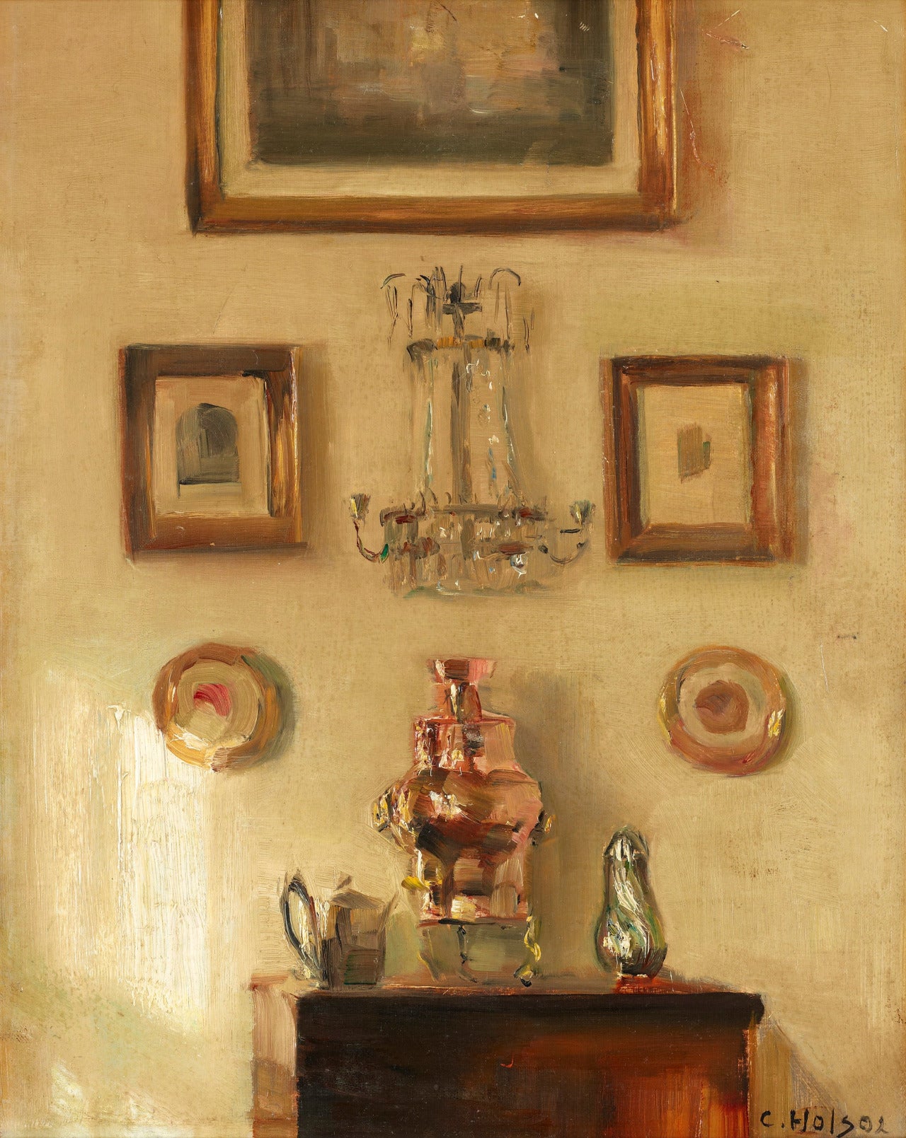 Interior with Samovar, vintage artwork by Carl Vilhelm Holsøe, 12x8" (A4) Poster
