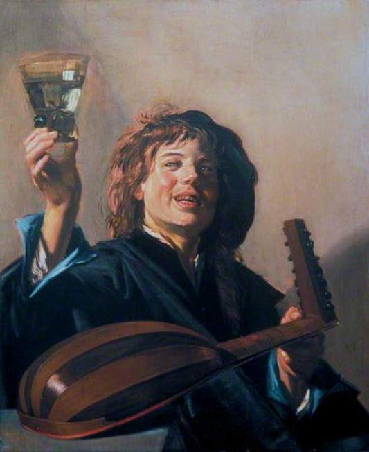 Boy with a Glass and a Lute, vintage artwork by Frans Hals, 12x8" (A4) Poster