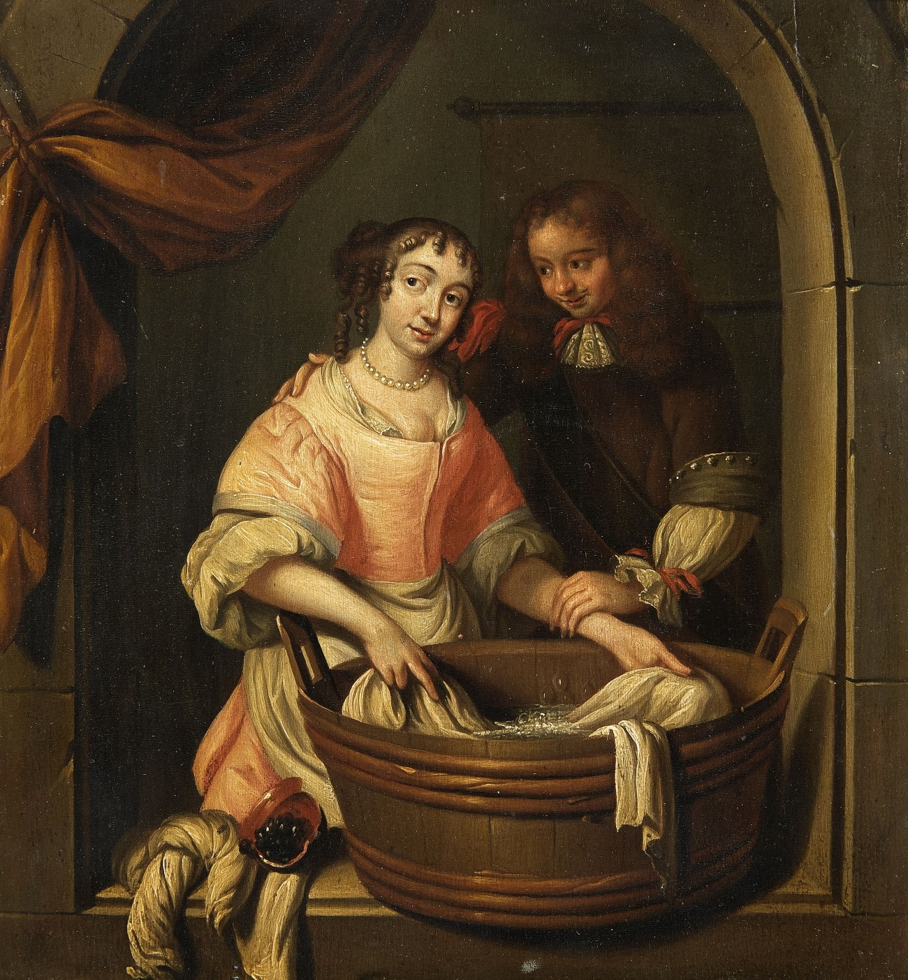 Washerwoman and young man, vintage artwork by Reinier De La Haye, 12x8" (A4) Poster