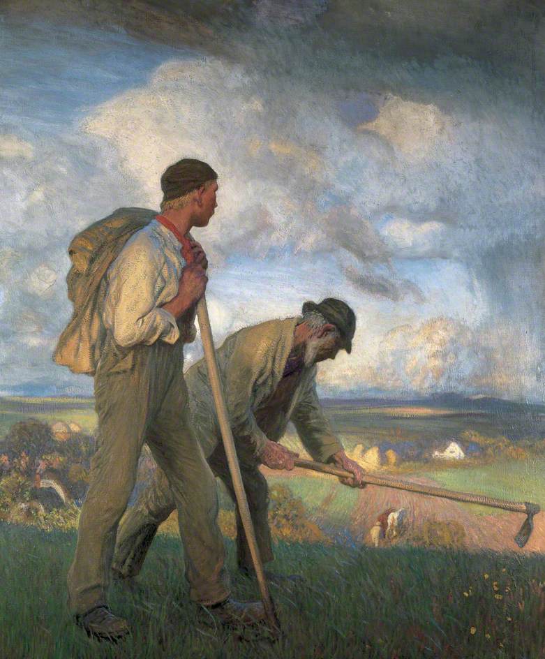 The Boy and the Man, vintage artwork by Sir George Clausen, R.A., R.W.S., R.I., 12x8" (A4) Poster