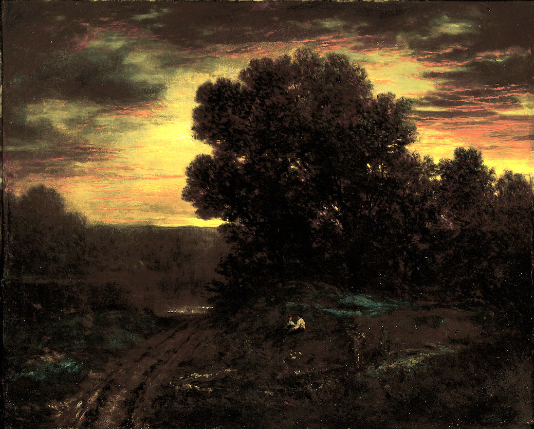 River Landscape at Sunset, vintage artwork by David Johnson, 12x8" (A4) Poster