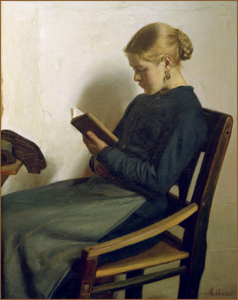 A Young Girl Reading, Maren Sofie Olsen, vintage artwork by Michael Peter Ancher, 12x8" (A4) Poster