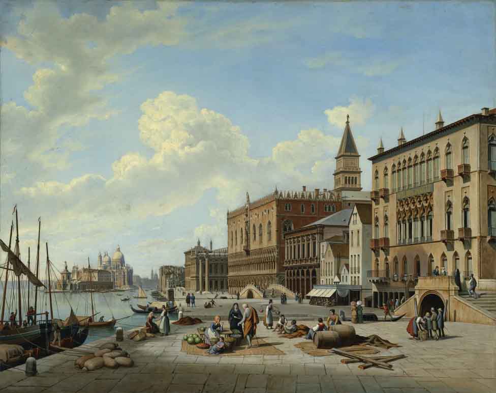 Riva degli Schiavoni, Venice, vintage artwork by Hubert Sattler, A3 (16x12") Poster Print