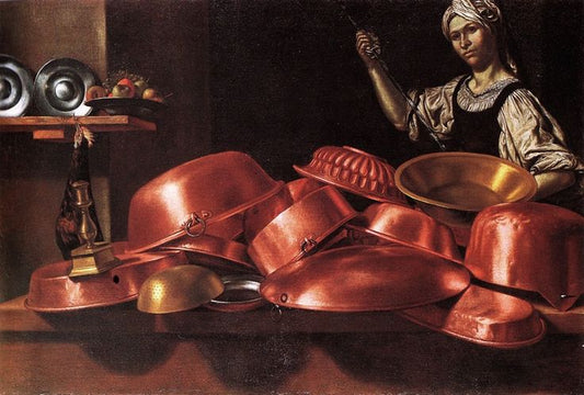 Cucina con rami e servente, vintage artwork by Evaristo Baschenis, 12x8" (A4) Poster