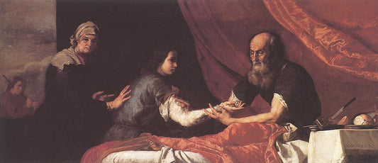 Jacob Receives Isaac's Blessing, vintage artwork by Jusepe de Ribera, 12x8" (A4) Poster