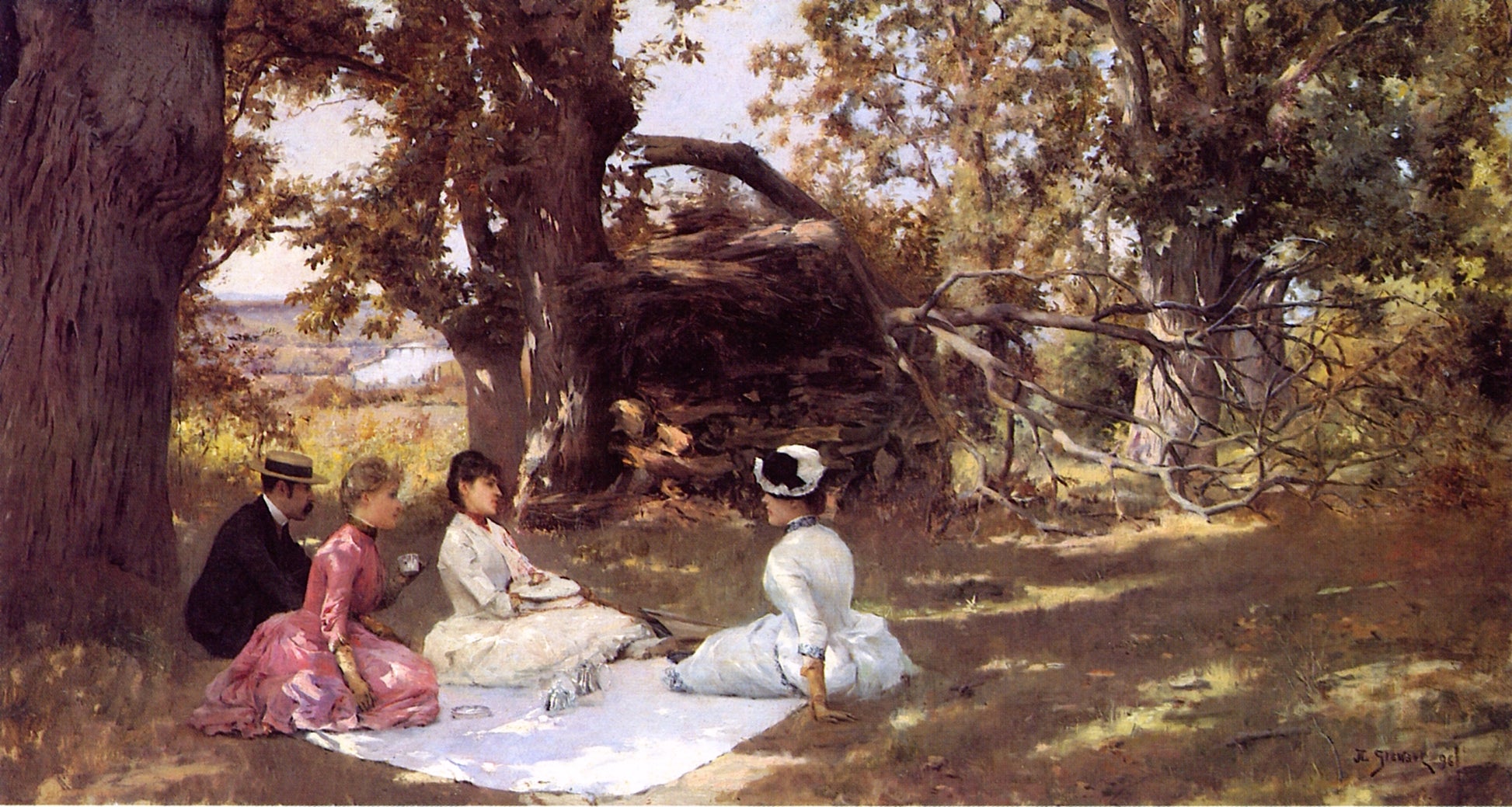 Picnic under the Trees by Julius LeBlanc Stewart,A3(16x12")Poster