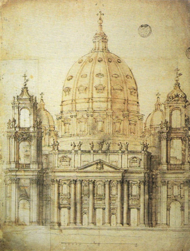 Sketch of the Facade of St. Peter, vintage artwork by Gian Lorenzo Bernini, 12x8" (A4) Poster