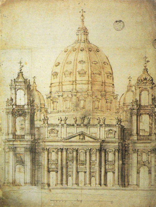 Sketch of the Facade of St. Peter, vintage artwork by Gian Lorenzo Bernini, 12x8" (A4) Poster