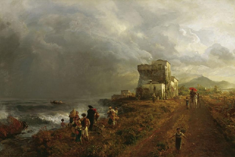 Evening Mood at Choppy Sea in South Italy, vintage artwork by Oswald Achenbach, 12x8" (A4) Poster