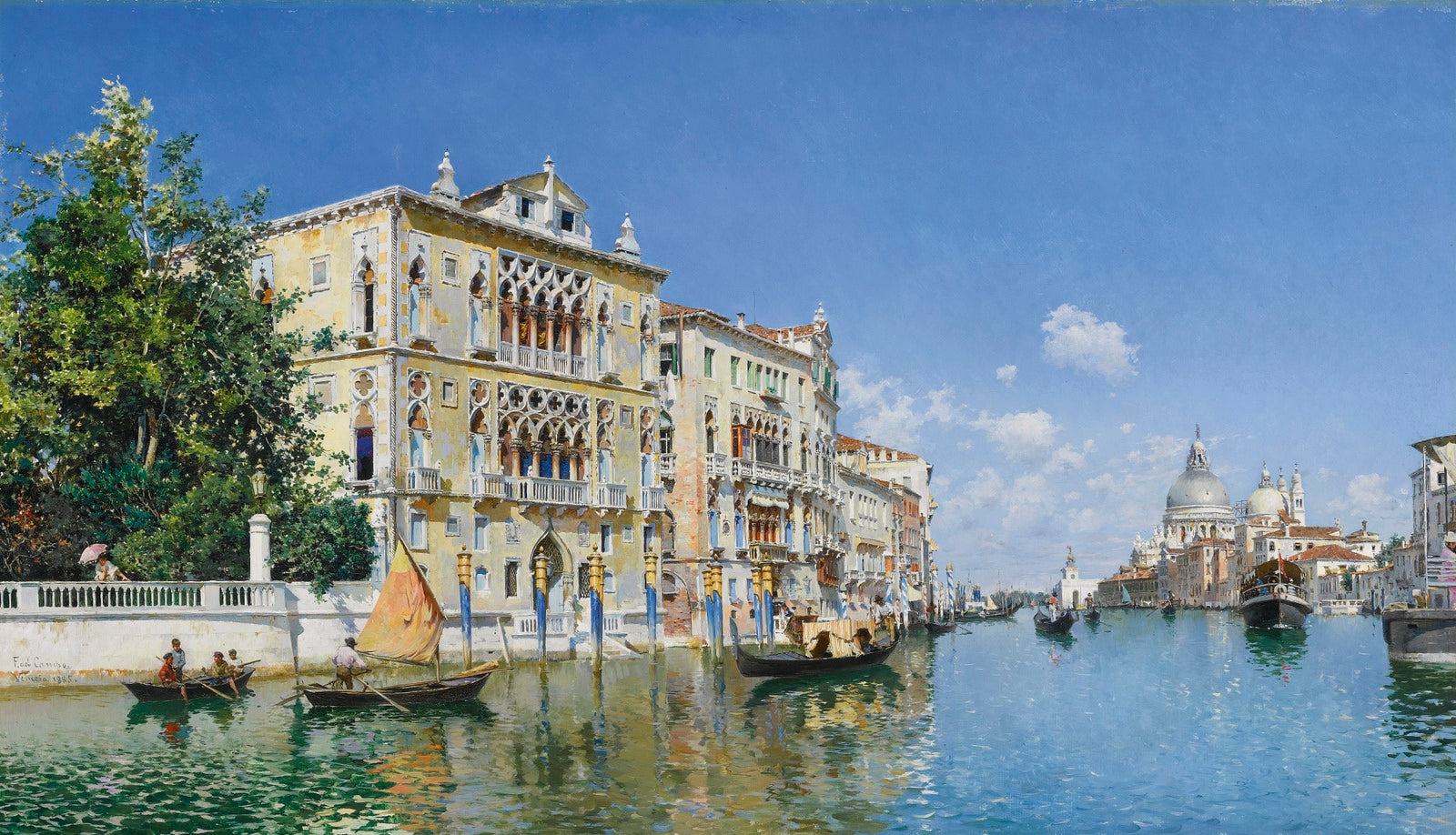View of the Grand Canal with the Palazzo Cavalli-Franchetti, vintage artwork by Federico del Campo, 12x8" (A4) Poster