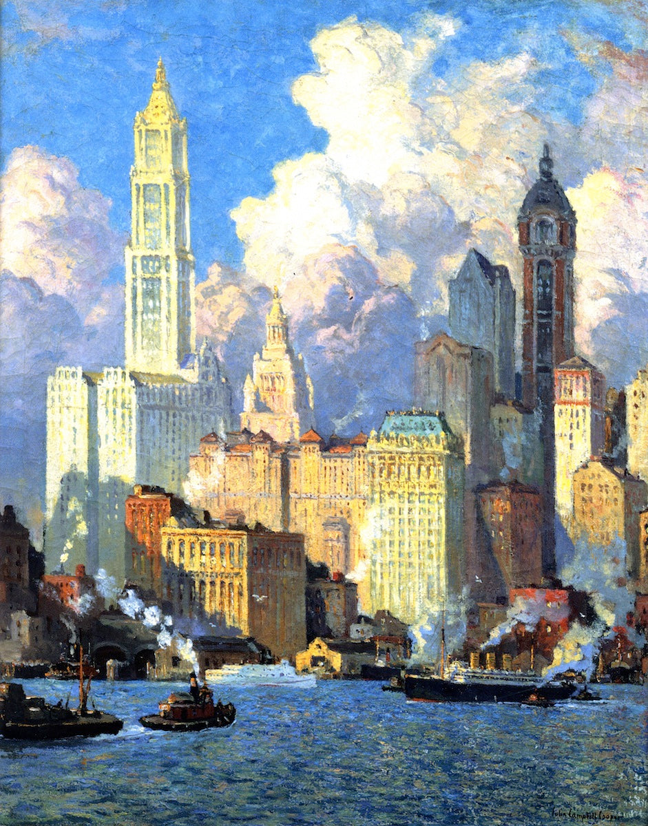 Hudson River Waterfront, vintage artwork by Colin Campbell Cooper, 12x8" (A4) Poster