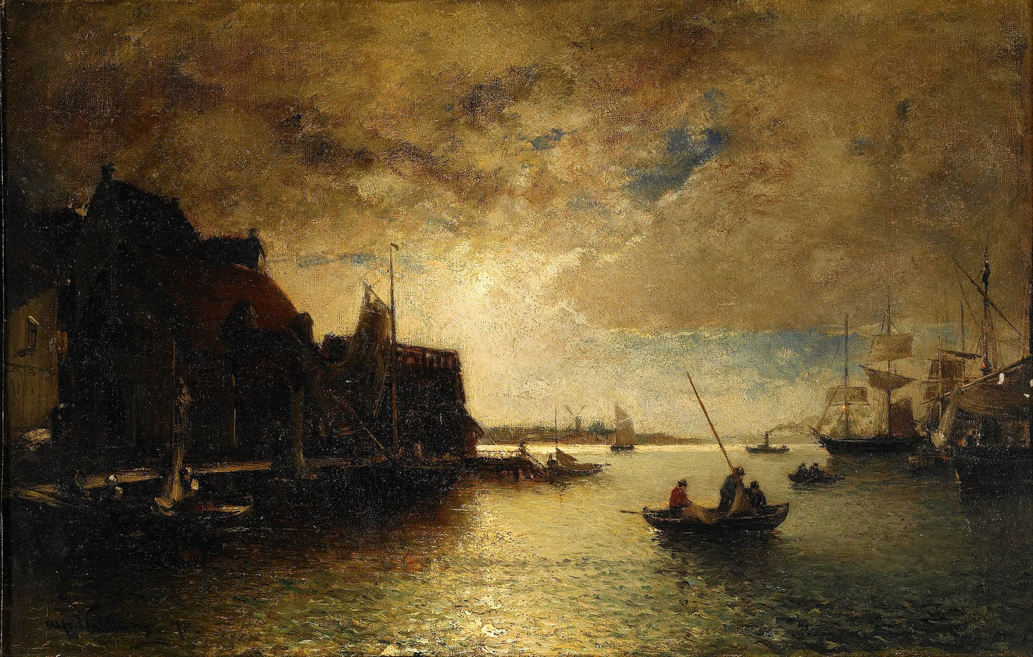 Harbor in France, vintage artwork by Alfred Wahlberg, 12x8" (A4) Poster