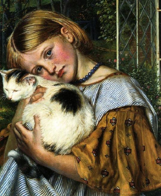 A Girl With A Cat, vintage artwork by Robert Braithwaite Martineau, 12x8" (A4) Poster