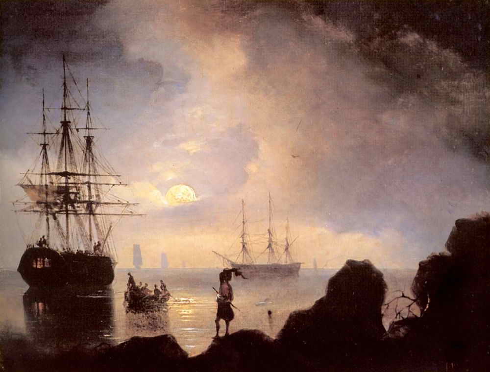 At Night. Smugglers, vintage artwork by Ivan Constantinovich Aivazovsky, A3 (16x12") Poster Print